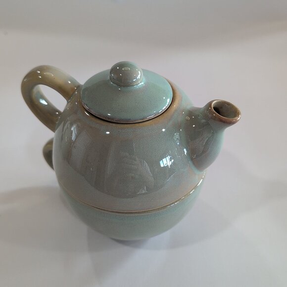 PIER 1 Imports "Tea for One" Stoneware Pottery Teapot & Cup/Mug Stackable - Picture 3 of 6